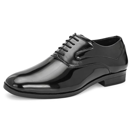 Image of Centrino Men's Formal Glossy Lace-Up Shoes | Patent Leather Oxford Dress Shoes|Comfortable Pointed Toe Formal Shoe| Stylish Looking Footwear for Formal Business Wedding & Office Shoes (9360)