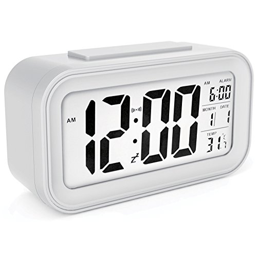 sin&mi - Alarm Clock Large LED Display Digital Alarm Clock Snooze Activated Night Light Features White