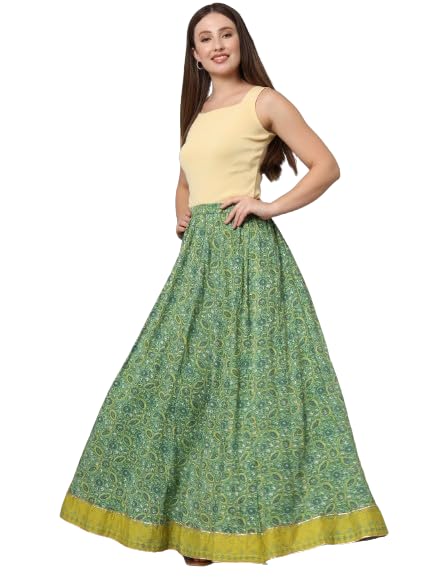 GoSriKi Women Ethnic Wear Gota Lacs Work Gota Lacs Work Printed Flared Full Length Long Skirt in multi
