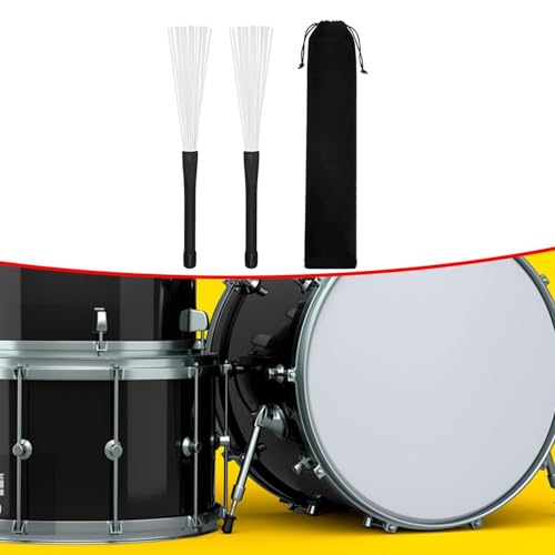 Generic Extendable Brushes for Drumming with Pouch for Percussion Instruments, White