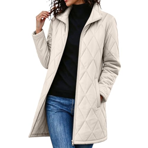 Quilted Jackets for Women Lightwight Fall Winter Mid Length Padded Coats - image 1