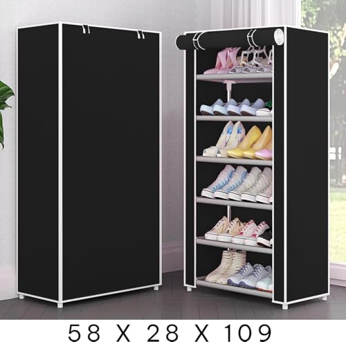 Image of YouCopia Shoe Rack for Home Non Woven Fabric - DIY Multipurpose Shoe Rack Organizer, 6-Layer Shoe Rack for Home -Shelf with Dustproof Door Entryway for Heels /Slippers /Boots (Black, 6-Layer)
