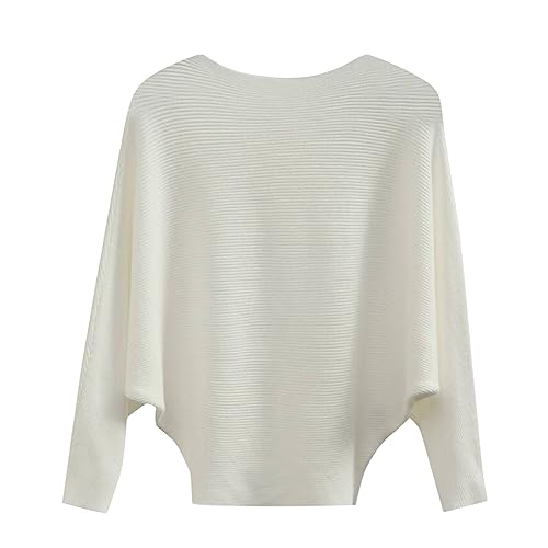 Image of Blostirno Women's Boat Neck Batwing Sleeves Dolman Ribbed Knitted Sweaters Pullovers Tops