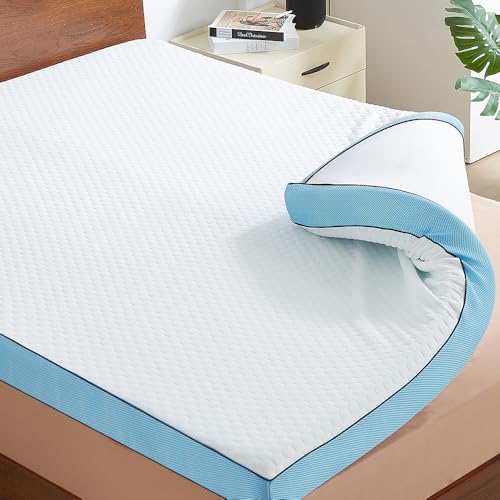 CASABEL Surmatelas 140 x 190 cm Mémoire de Forme - 7 cm d'épaisseur - Confort Moelleux ou Tonique, Double Face avec Housse Respirante 100% Coton Ultra Doux,...