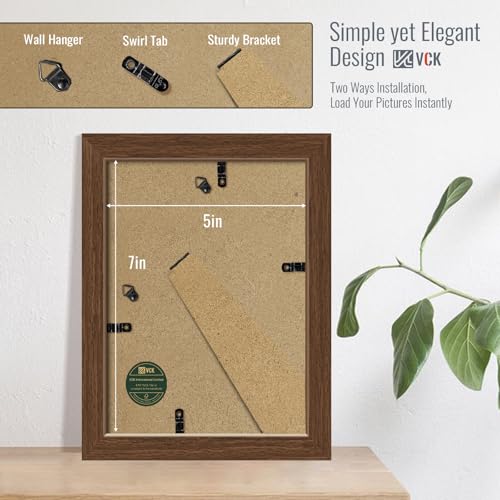 Image of VCK 5x7 Picture Frame 5 Pack, Brown Wood, 4x6 Mat, Glass, for Portrait
