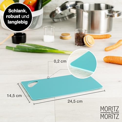 Foto von Moritz & Moritz 4X Flexibles Schneidebrett Kunststoff Dünn - Schneidebretter je 25 x 14,5 cm - Frühstücksbrettchen - Schneidebrett Flexibel - Für sicheres Schneiden mit Grifföffnung