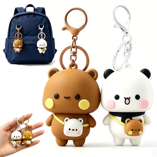 2 Stück Bubu Dudu Schlüsselanhänger Bubu Dudu Cartoon Panda Paar Schlüsselanhänger Dudu Bubu Niedlicher Handtaschen Schlüssel Anhänger für Kinder Mädchen Rucksack Anhänger Pärchen Geschenke