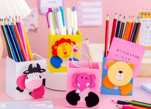 Image of GOLD LEAF Wooden Pen Stand with Square Shape DIY Craft Kit for Kids, Multicolor Birthday Return Gifts, Desk Organizer, Paintable Wooden Pencil Holder, Pack of 6 (Square)