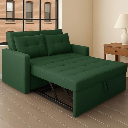 Image of CASASTYLE Trissa 2 Seater Pull-Out Premium Fabric Sofa Cum Bed Sofa Set for Living Room (Green Fabric)