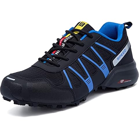Topwolve Running shoes, men's trail running shoes, street running shoes, trainers, lightweight hiking shoes, outdoor non-slip fitness shoes, trekking shoes, black blue, 11 UK Cover