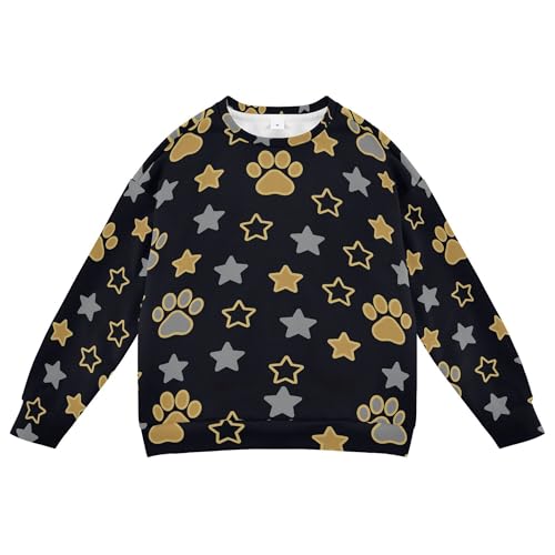 JUNZAN Gold Grey Paw Prints and Stars Little Kids Sweatshirts Hoodies Long Sleeve Tops Clothing Shirts Party 4T