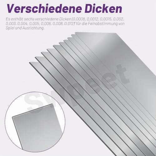 Swpeet 10pcs 304 Edelstahl Shim Stock Kit, 1 \(Breite) × 6 \(Länge) × 0,00078 \(Dicke) Metall Shim Stock Streifen Dünne Metall Shims Blatt für Gap Filler Streifen Handwerk Herstellung