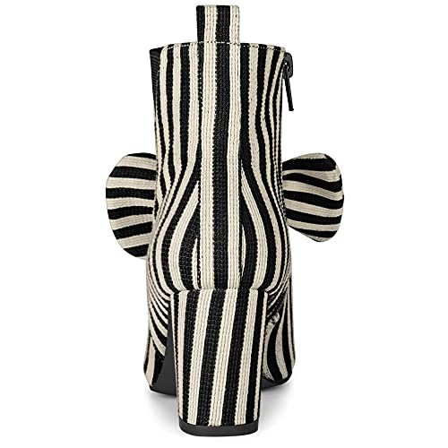 Allegra K Women's Pointed Toe Zip Striped Chunky Heels Ankle Boots4