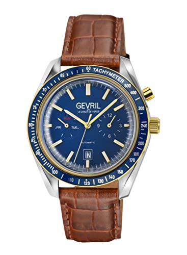 Gevril 49005-3 Men's Lenox Swiss Automatic Watch, Genuine Italian Brown/Brown Stitching Leather Strap