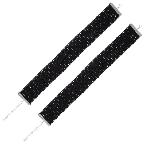 HOMSFOU Lot de 2 Colliers Ras-du-cou à Paillettes Noirs, Ras-de-cou Court en Matière Scintillante pour Fête et Anniversaire, Collier Ras du Cou Femme et...