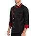 Vxuxlje Unisex Men's Chef Jackets Contrast Long Sleeve Classic Chef Coat Waiter Work Wear Uniforms Black Large
