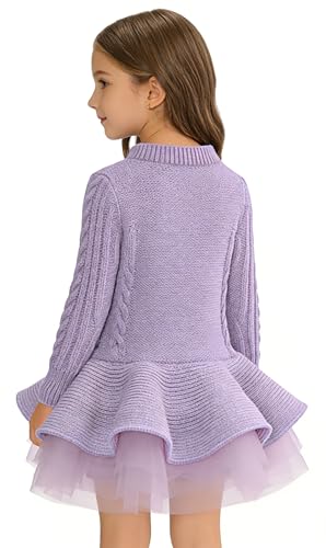 Image of Girl's Winter Sweater Tutu Dress Cable Knit Long Sweaters for Toddler Girl