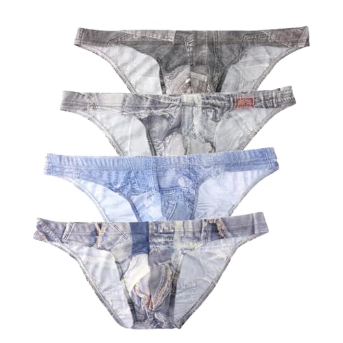 Mens Sexy Underwear Gay Briefs Jean fabric Man Slip U-convex Pouch Underpants Bikini