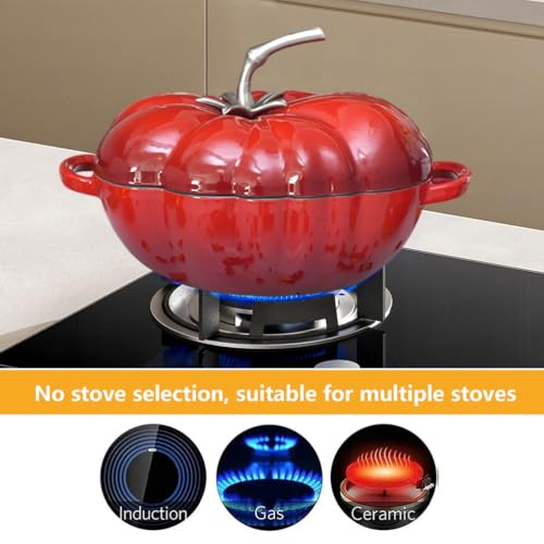 Horno holandés de hierro fundido, olla antiadherente en forma de tomate con tapa, ideal para guisos y sopas, compatible con estufas de inducción y gas
