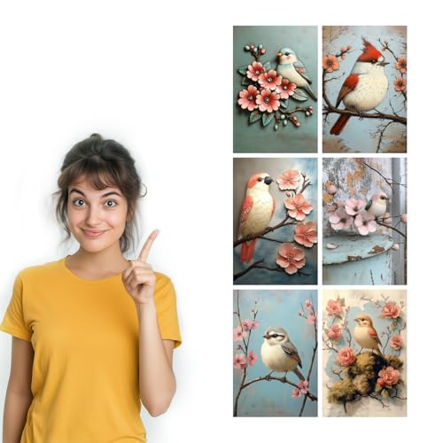 Image of SiddArtify Bird Wall Art Prints Set - Vintage Floral Poster Decor for Living Room Bedroom Office - 12x18 inch Sticker Pack of 6