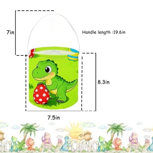 Image of Dinosaur Baskets, Kids Easter Dinosaurs Storage Bins.Easter Basket Empty with Handles.Dinosaurs Eggs Decor,Books, (Green Dinosaur)