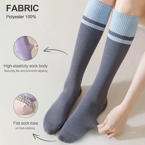 Yoga Pilates Socks with Grips for Women Compression Non Slip Cushioned Knee High Socks for Barre Ballet Dance4
