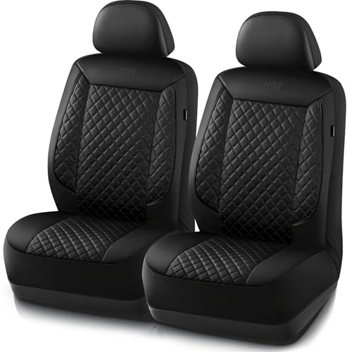 Skechers Car Seat Covers Piping Luxury Faux Seat Covers Waterproof Anti Slip Car Seat Protector Front Seats Car Accessories Airbag Universal Fit for 95% Cars Vans Trucks SUV Black