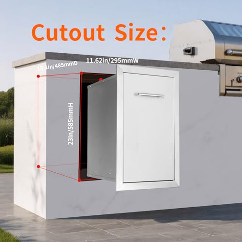 Image of Pull Out Trash Can Drawer Outdoor Kitchen Trash Cabinet Stainless Steel Flush Mount for Outdoor Kitchens & BBQ Islands 14 inch W x 25.7 inch H x 19.4 inch D