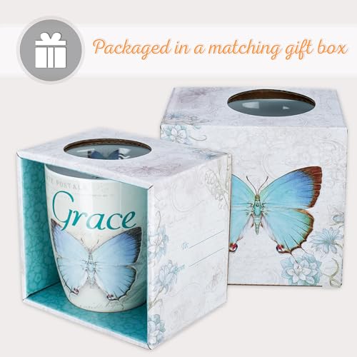 Christian Art Gifts Ceramic Coffee Mug for Women 12 oz Blue Butterfly and Floral Bible Verse Mug - Grace - Ephesians 2:8 Microwave and Dishwasher Safe Novelty Scripture Drinkware - Image 7