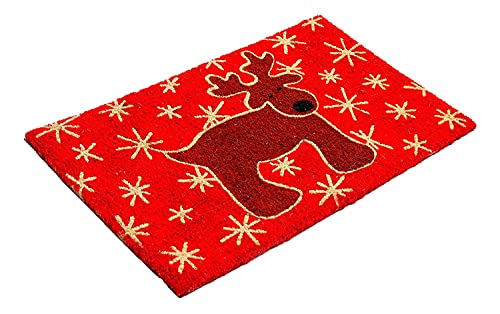 Image of Onlymat Christmas Coir Doormat with Non-Slip PVC Backing for Gateway, Entryway, Outdoor, Indoor, Patio - Durable and Large, Weatherproof Multicolour, Reindeer Printed Rug (60cm x 1.5cm x 40 cm)