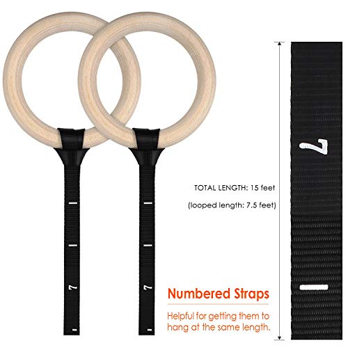 image for femor Gym Rings, Wood Gymnastic Rings with Adjustable Straps, Heavy Du