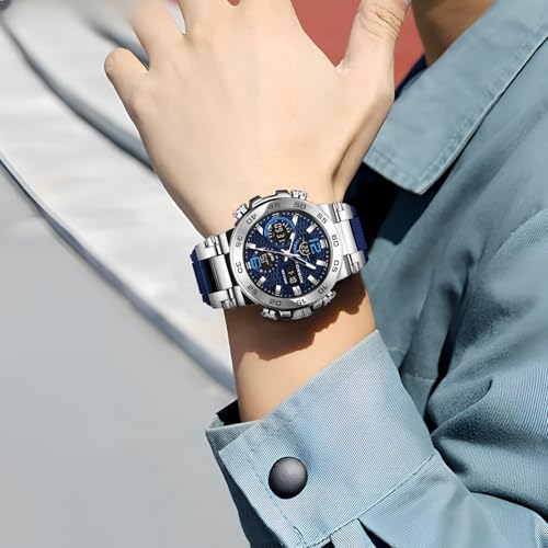 Image of LIGE Quartz Watch for Men Waterproof Big Dial Analog Digital Sport Multifunction LED Backlight Fashion Wristwatches Stopwatch Calendar Men