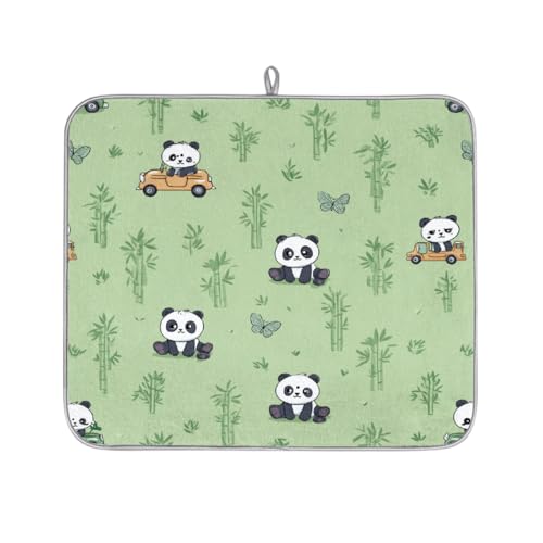 Tapete de secado de platos de bambú sobre verde claro para encimera de cocina, tapete escurridor de platos absorbente, lavable, para escurridores de encimera, 46 x 41 cm