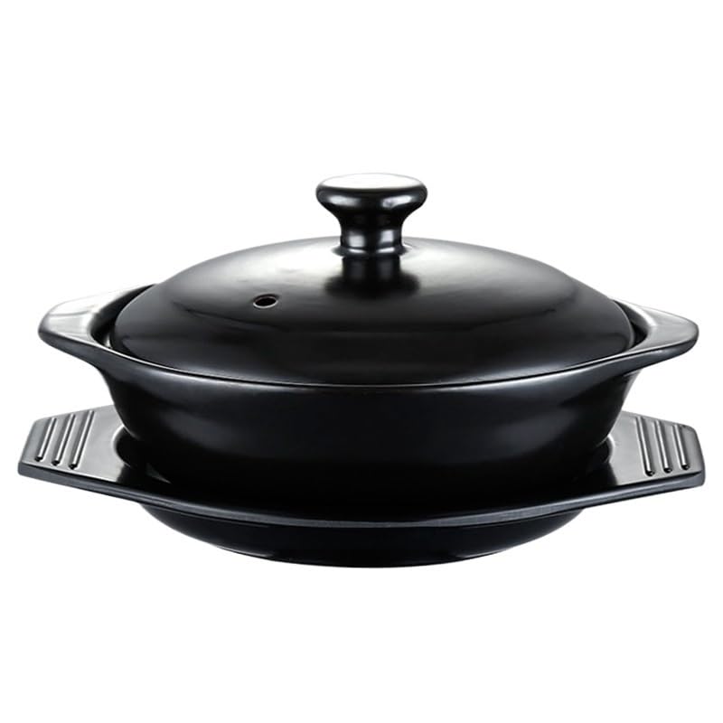 Tegame Terracotta Set di casseruole in ceramica for riso in smaltata nera(610ml with tray)