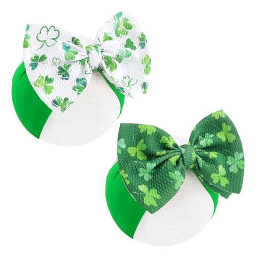 Image of YanJie St.Patrick's Day Baby Girl Bows Green Clover Headbands Shamrock Newborn Hair Bow Hairband St Patrick's Big Bows Headbands Hair Accessories Gift