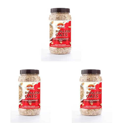Image of Zerobeli Gluten Free Rolled Oats Jar 600g |100% Wholegrain & Helps Manage Weight| High in Fiber & Protein | Rich in Antioxidants | Old Fashioned Rolled Oat (Pack of 3)