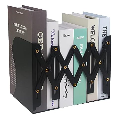 Adjustable Bookends, 19 inches 2 Dividers Heavy Duty Metal Book Holders, Book Storage Rack, Desk Organizer Magazine File Holder for Office, School, Bookstore and Home, Black Cover