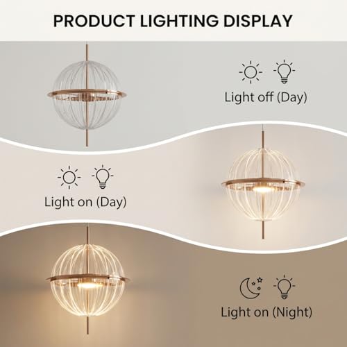 Image of Globe Pendant Light 3-Color CCT (Warm + Natural + Cold White) LED Hanging Lamp Metal Acrylic for Living Room Bedroom Dining