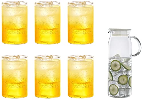 Image of Borosil Vision Glass Set, 295ml, Set of 6, Transparent & Marina Jug with Glass Handle, 1 Litre, Transparent Combo
