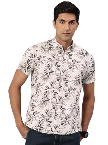 Image of Majestic Man Slim Fit Floral Printed Pure Cotton Casual Half Sleeve Shirt