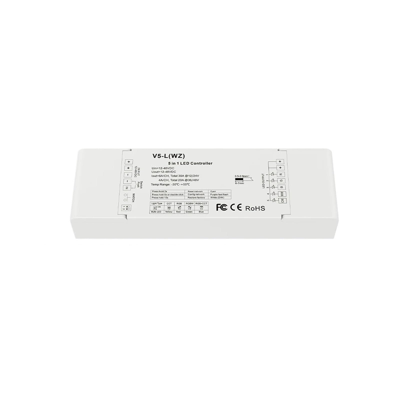 Controlador RGBCCT PWM 2.4G 5 en 1 para control preciso de tiras LED RGB y RGBW