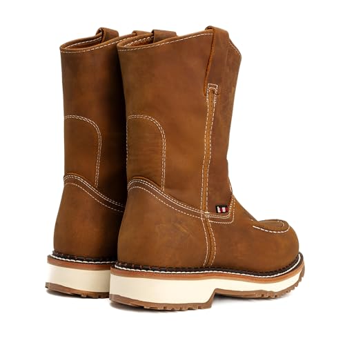 Lasso Work Boots for Men, 10 in Double Density SolePull Up Moc Toe Slip Resistant3