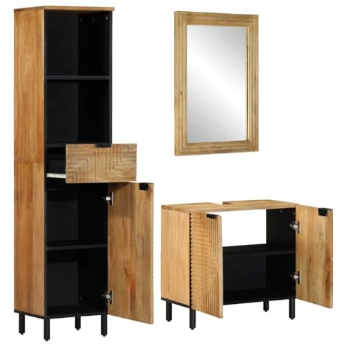 Genérico Wenjingqi Conjunto de Muebles de baño 3 uds marrón Madera Maciza de Mango, Marrón 3310007