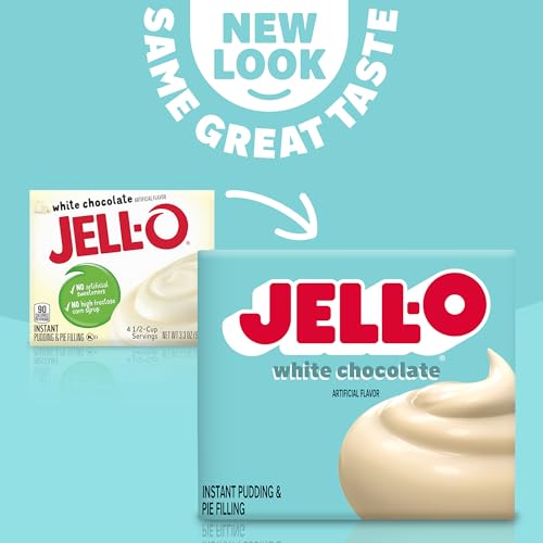 Image of Jell-O Instant Pudding & Pie Filling Mix, White Chocolate Flavored, Fat Free, Quick & Easy Dessert, 3.3 oz (Pack of 4)