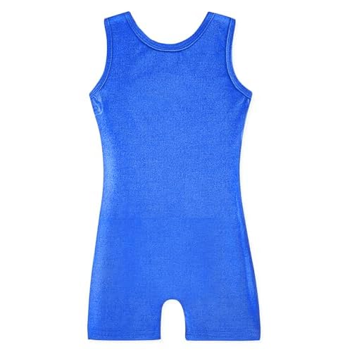 HOZIY Gymnastics Leotards with Shorts for Girls Toddlers Kids Biketard Tumbling Outfits Sparkle Unicorn Leopard Galaxy 9-10 Years A Solid Blue