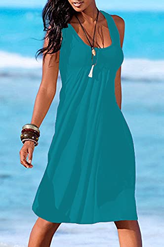 Image of Camisunny Women Casual Loose Tank Dresses Sleeveless Beach Vacation Dress Swing Pleated U Neck Fashion Soft