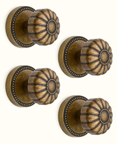 Asidrama 4 Pack Antique Brass Passage Door Knobs with Lock, Vintage Door Handles with Antique Brass Door Knobs Interior for Bedroom or Bathroom, Heavy Duty Door Lever for Left Right Sided Doors 211