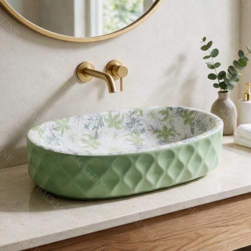 Image of Backline 20x13.5x5.5 Inches Table Top Wash basin | Basin for Bathroom | Countertop Bathroom Basin For Restaurant /Dining Hall /Living Room (Light Green)