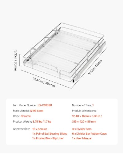 Image of VEVOR Pull Out Cabinet Organizer 12.4 inch W x 16.54 inch D Steel Slide Out Drawers