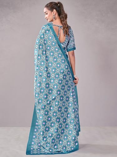 Image of Satrani Women's Chinnon Printed Saree with Unstitched Blouse Piece